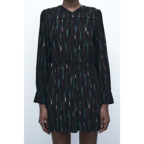 NWT Zara The Gabriela Dress Abstract Printed Long Sleeve Short Mini Dress, Small - Picture 3 of 14
